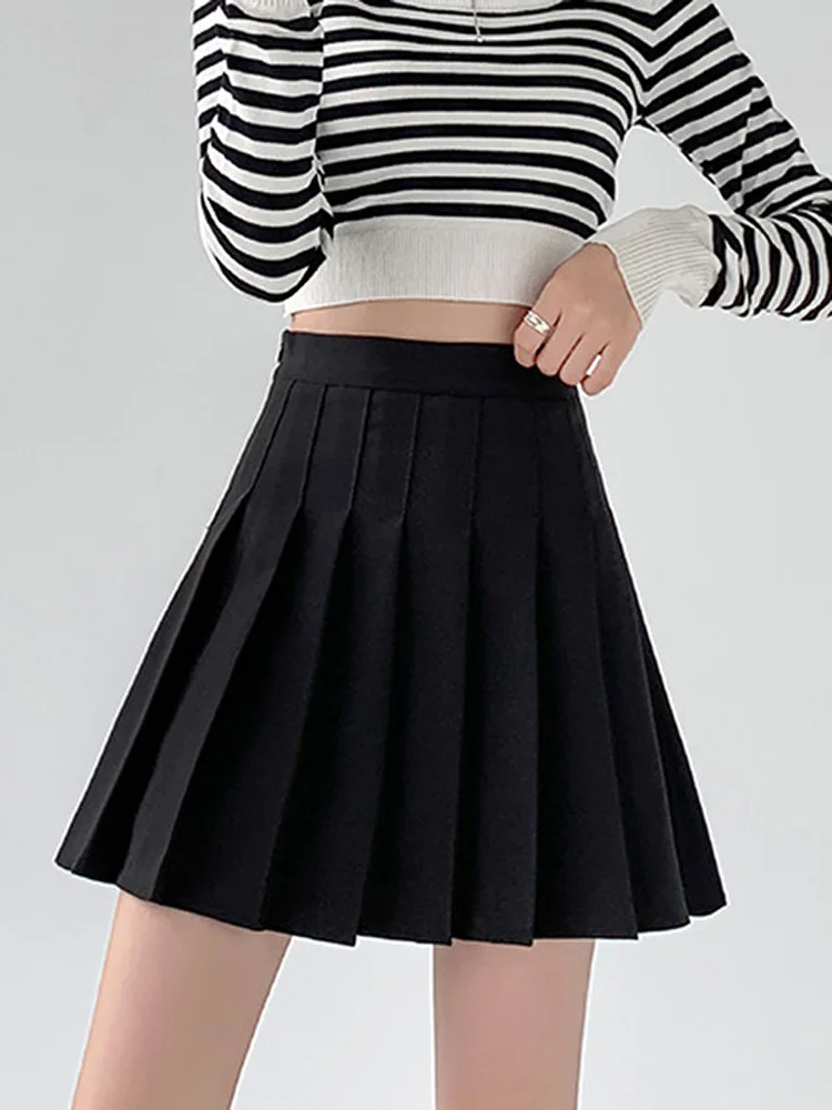 Pleated Skirt Ladies Clothes Short New Women Female High Waist Harajuku Korean Style Gray Khaki Black Mini Girl