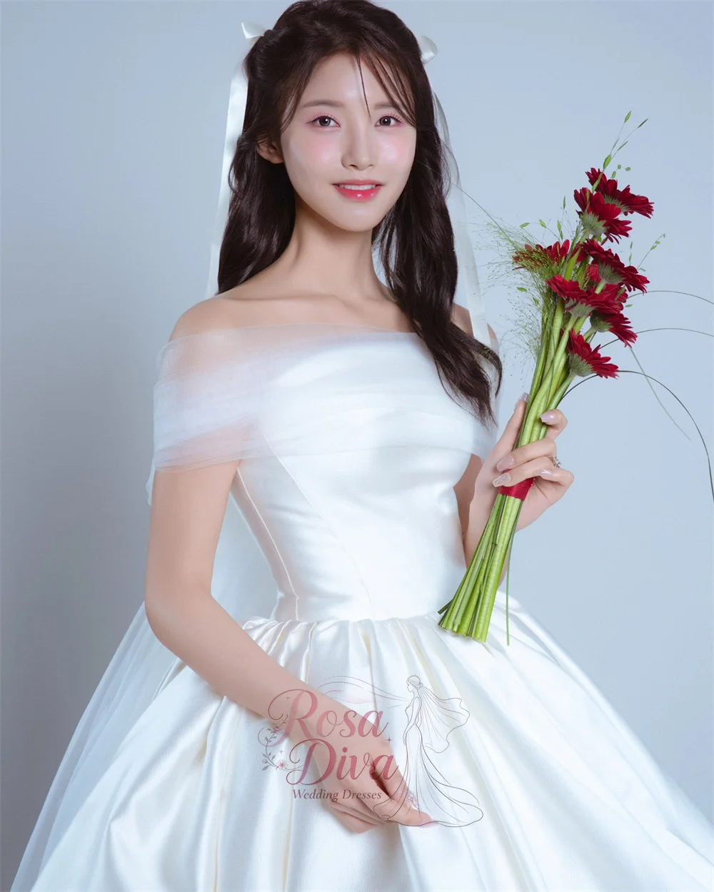 Rosa Diva Korea Photo Shoot Strapless Satin Detachable shawl Wedding Dresses A-line Short Bridal Gown Corset Customized 2027