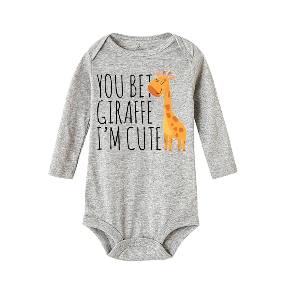 

Cute You Bet Giraffe I'm Cute Graphic Print Romper Infant Baby Boys Girl Jumpsuit Long Sleeve Newborn Bodysuit Best Gifts