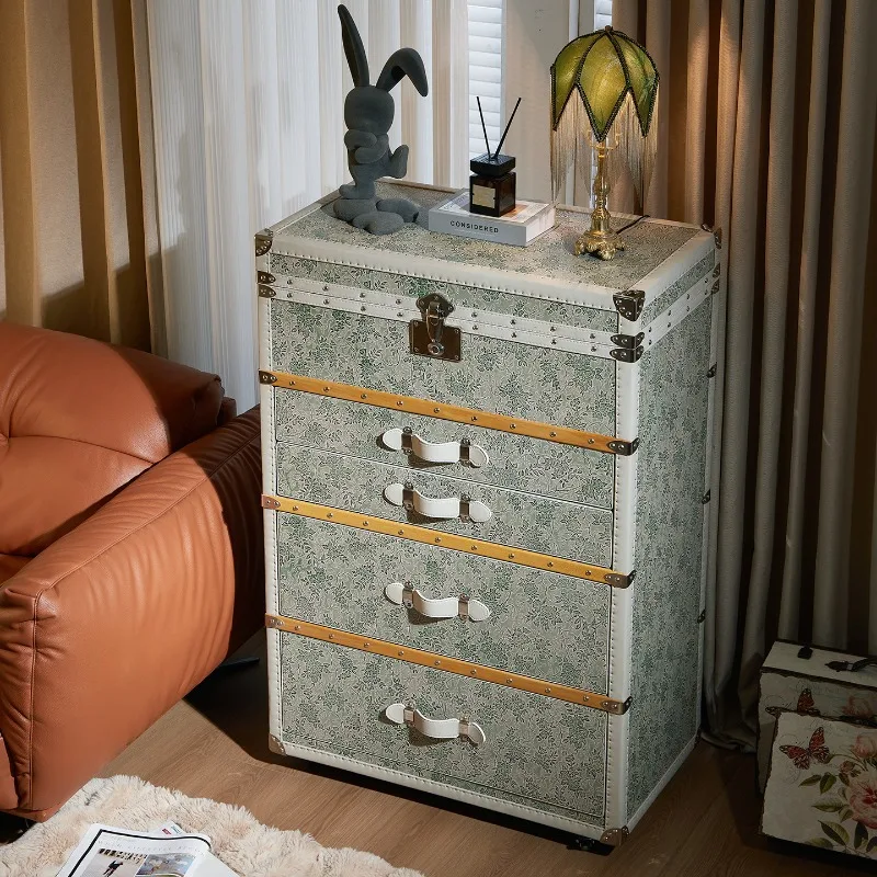 French retro style jewelry cabinet medieval old flower hard box printing dining side cabinet drawer storage porch