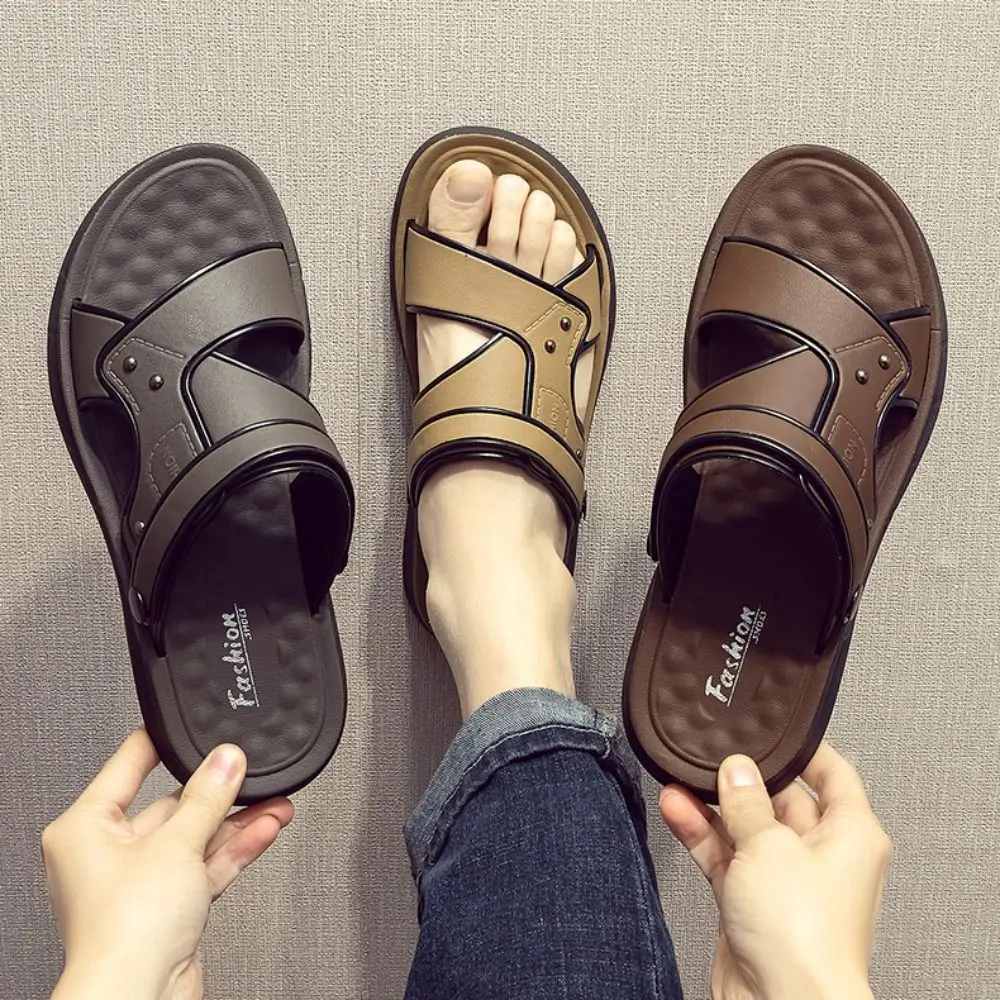 

All Match Patchwork Platform Flat Slippers Soft Soled PVC Slides Sandals Men Shoes Anti Slip Ankle Buckles Sandals Male