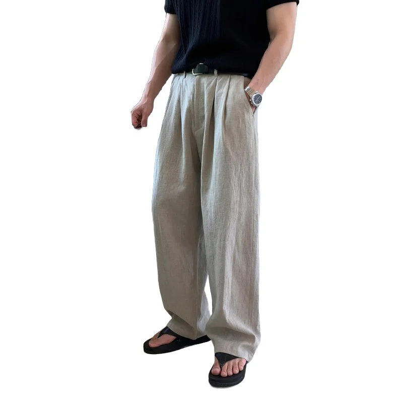 Thin Linen Casual Pants for Men in Summer, Lazy and Versatile Breathable Straight Pants, Loose Drapey Wide-Leg Pants