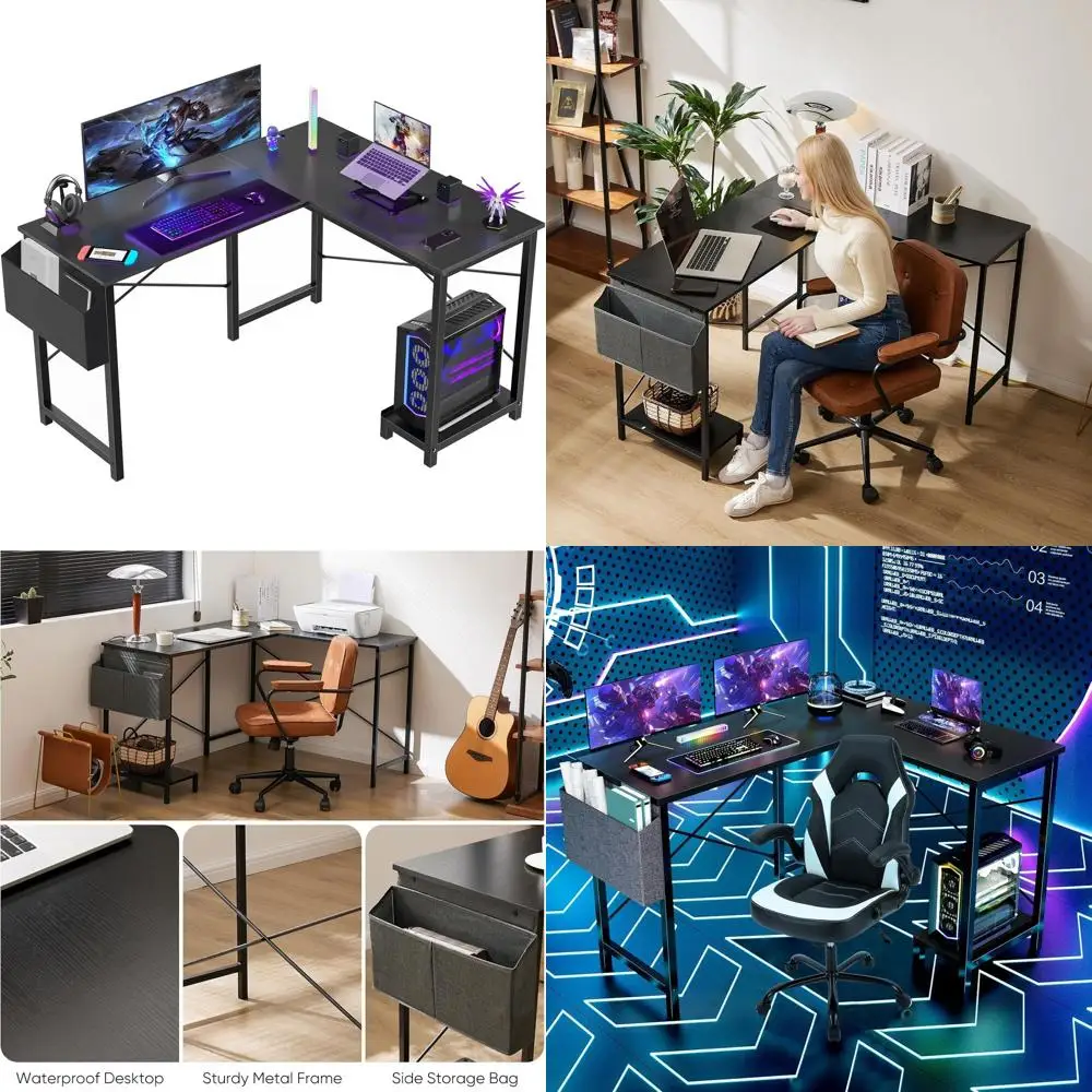 

50 Black L-Shaped Computer Desk with Side Storage for Gaming and Home Office Use