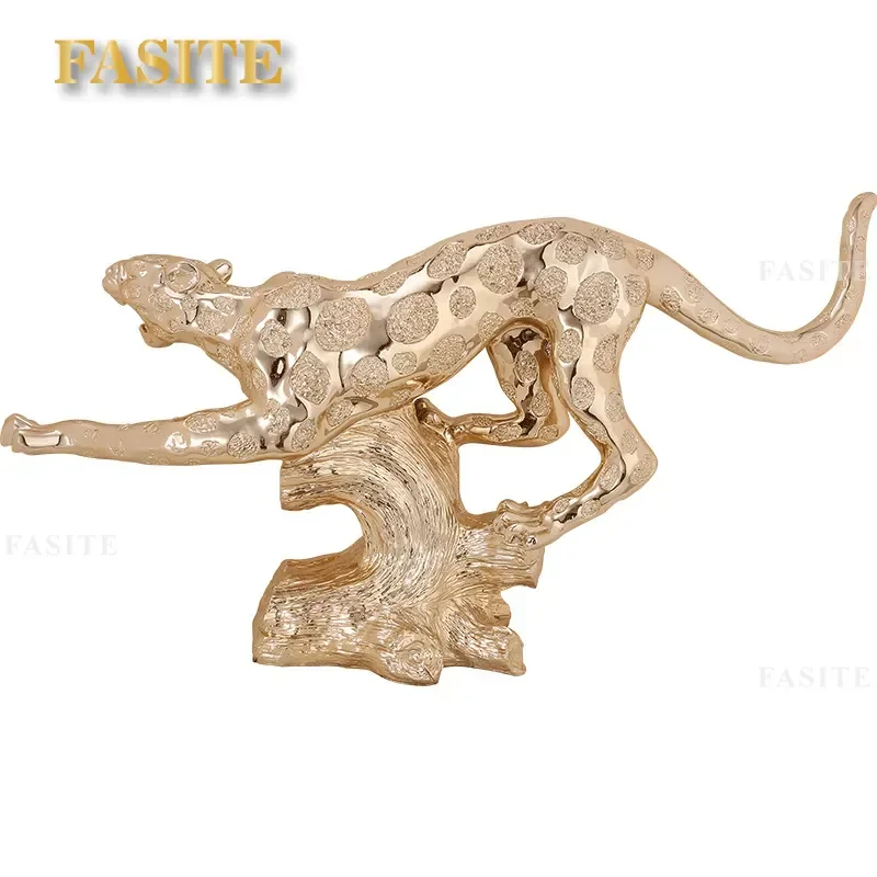 For Home Decor European Style Resin Leopard Statue Electroplated Figurine Living Room Office Entrance Shelf Decoration Gift