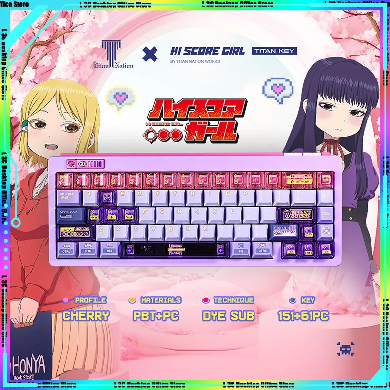 

Titan Nation Hi Score Girl Keycaps Cherry Height PBT PC Transparent Mechanical Keyboard Key Caps Thermal Sublimation DIY Custom