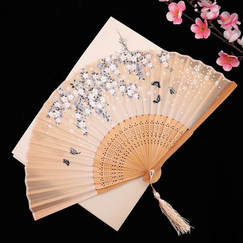 Folding Hand Fan With Tassel, Chinese Style Japanese Style Handheld Fan Party Favor Supplies