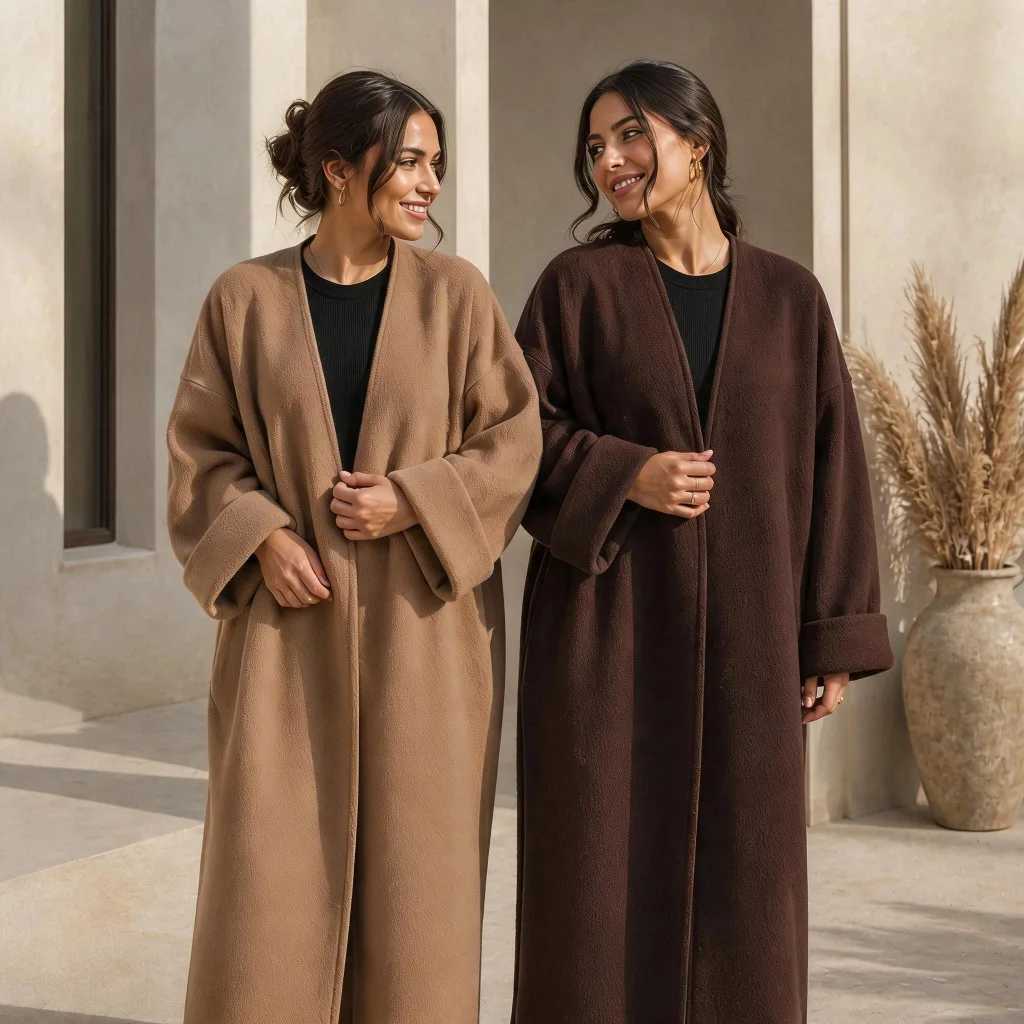 Ramadan Women Loose Abaya Thick Open Front Cardigan Autumn Winter Dress Kaftan Turkey Arab Robe Ladies Casual Outerwear Islamic