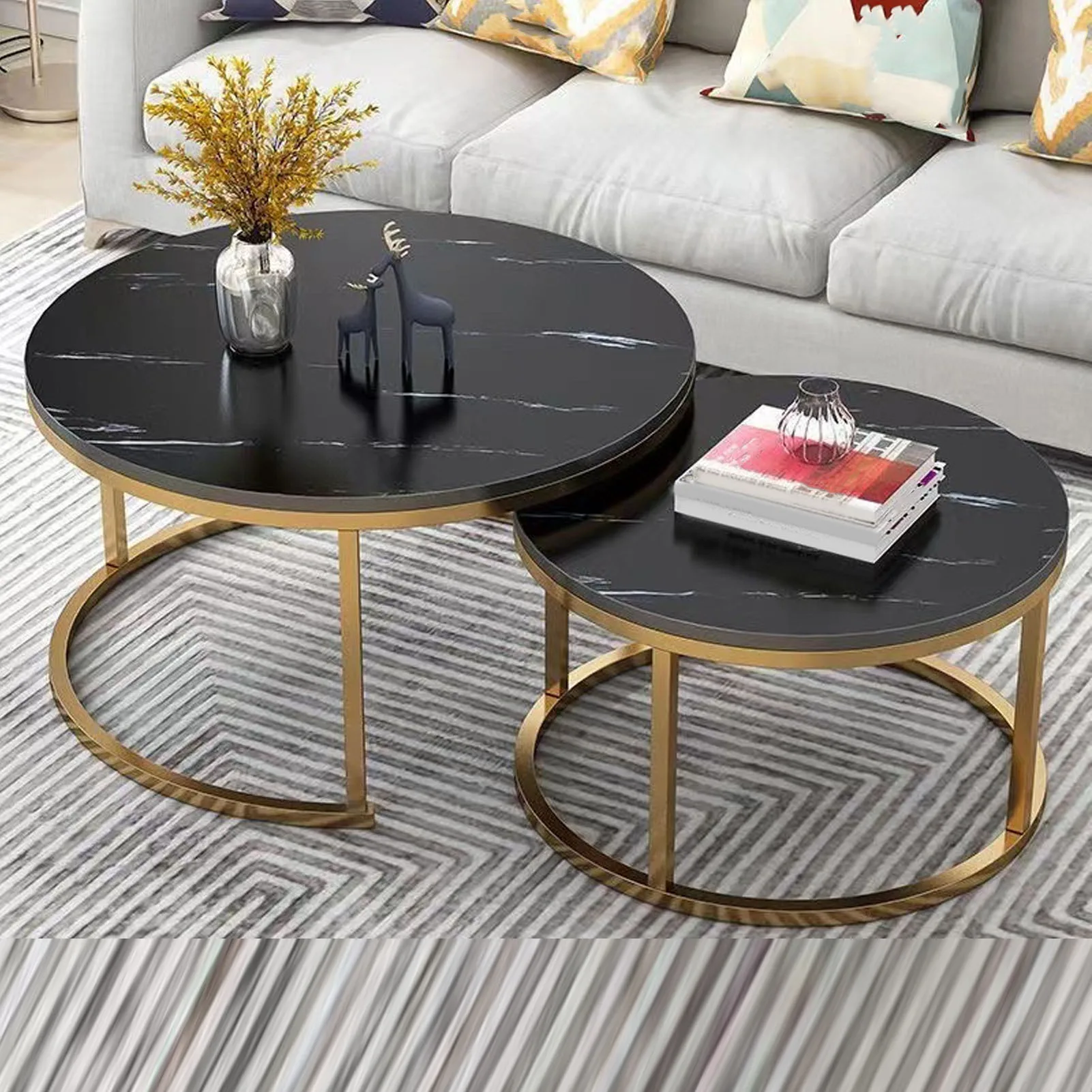 Juego de mesa de centro, mesa central redonda anidada moderna minimalista para sala de estar, apartamento, balcón y patio