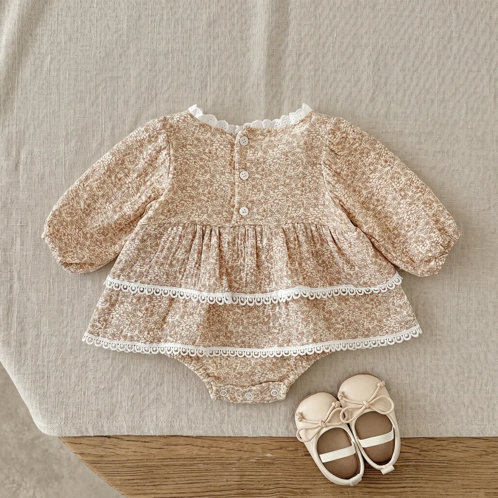 2PCS Summer Small Floral Prints Newborn Baby Girls Clothing Pastoral Style Lotus Leaf Edge Jumpsuit Girls Suitable for 0-18M
