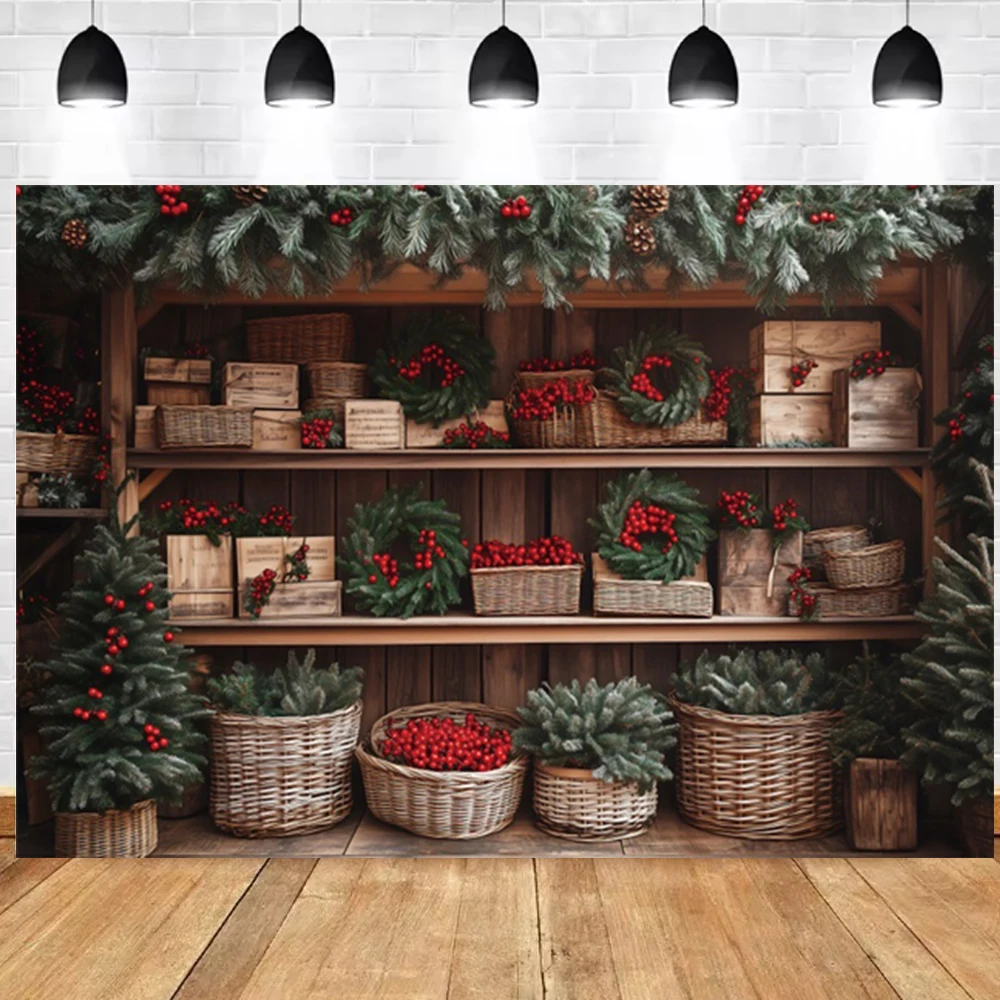 2025 Yeele Christmas Photography Backdrop Vintage Cupboard Xmas Trees Wreath Kids Family Christmas Party Decor Photo Backgrounds
