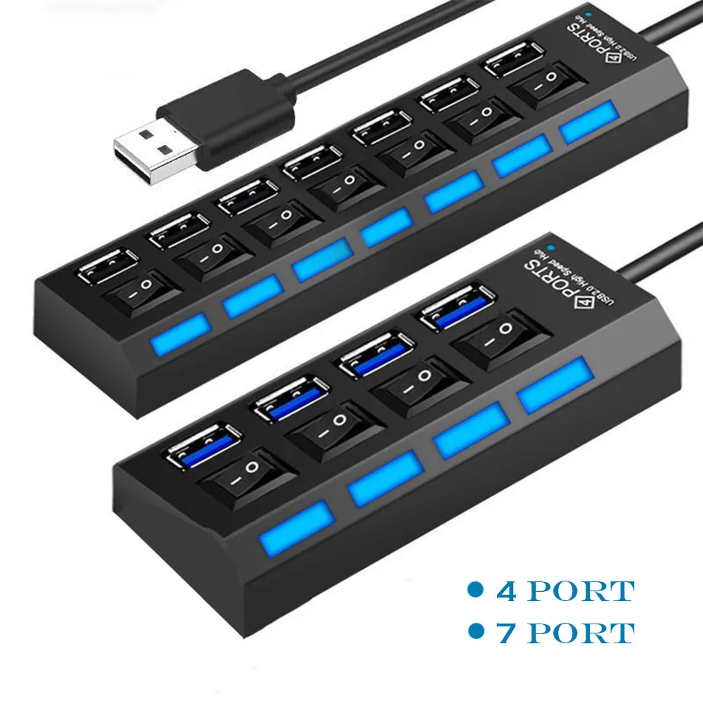 

USB Hub Switch Extension 4/7 Port Multi USB High Speed Splitter Power Adapter with 30CM Cable for Light