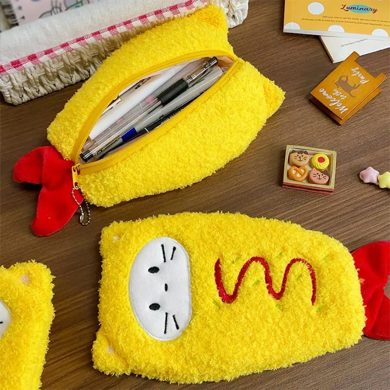 1Pcs Japanese-style Fried Prawns Plush Pencil Case Cute Large Capacity Student Pencil Case Cartoon Coin Purse/Earphone Pouch