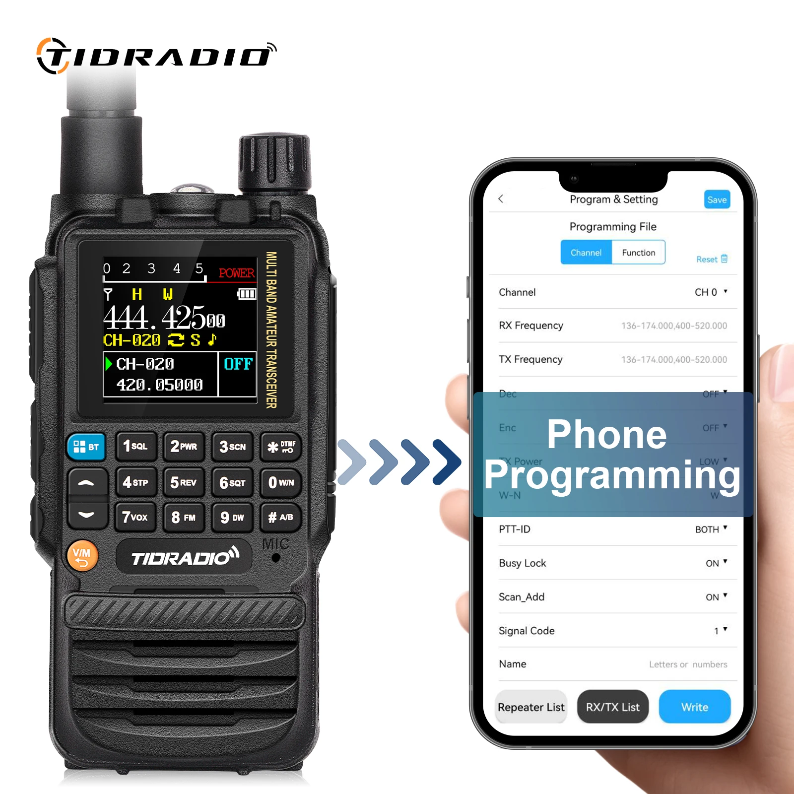 Imagem -03 - Tidradio h3 Multifuncional Walkie Talkie Phone Phone App Programação sem Fio Dual Air Band Estação de Rádio de Longo Alcance sem Fio