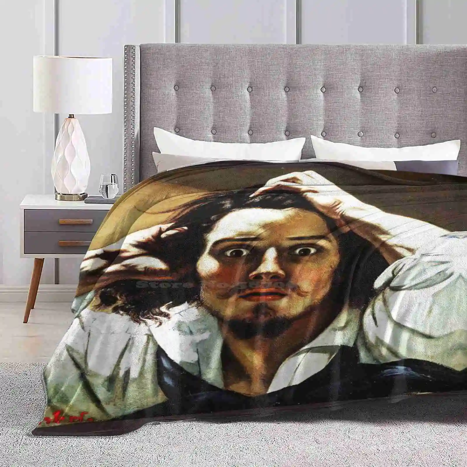 The Desperate Man Blanket Soft Warm Travel Portable Blanket The Desperate Man Depression Artist Gustave Courbet Madness