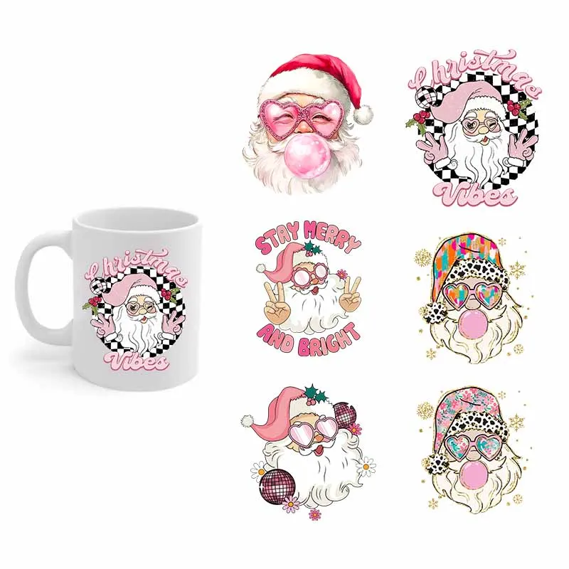 6Sheets Santa Claus UV DTF Christmas 3D Transfer Sticker Gingerbread Man Waterproof Mug Glass Cup
