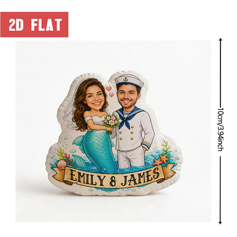 Wedding Mermaid Sailor Couple Personalized Photo Pillow, Custom Shaped Cushion, Romantic Gift for Valentine & Anniversary