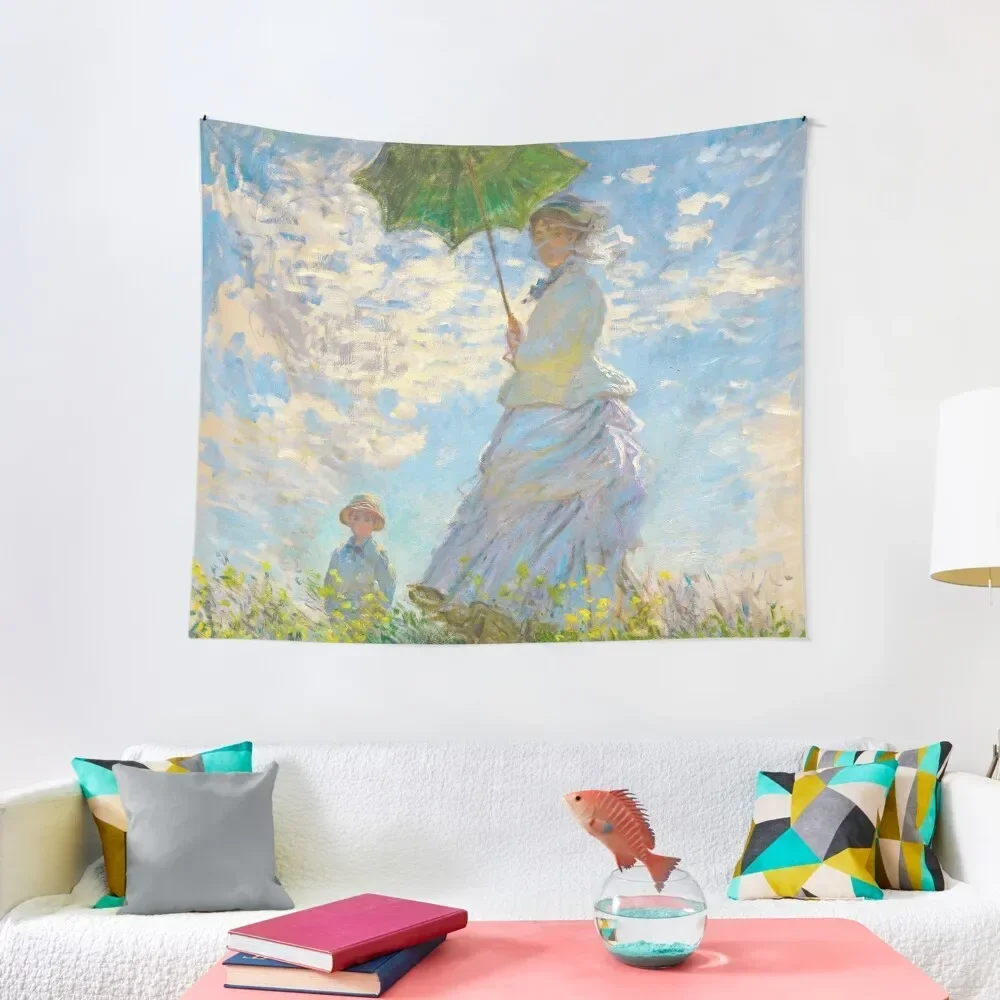 Claude Monet - Woman with a Parasol Tapestry Room Decorations Aesthetics Wallpaper Room Decorating Aesthetic Tapestry