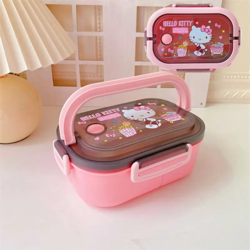 Disney Stitch Cartoon Portable Lunch Box Child Student Hermetic Bento Box Office Portable Double Layer Lunch Box High Capacity