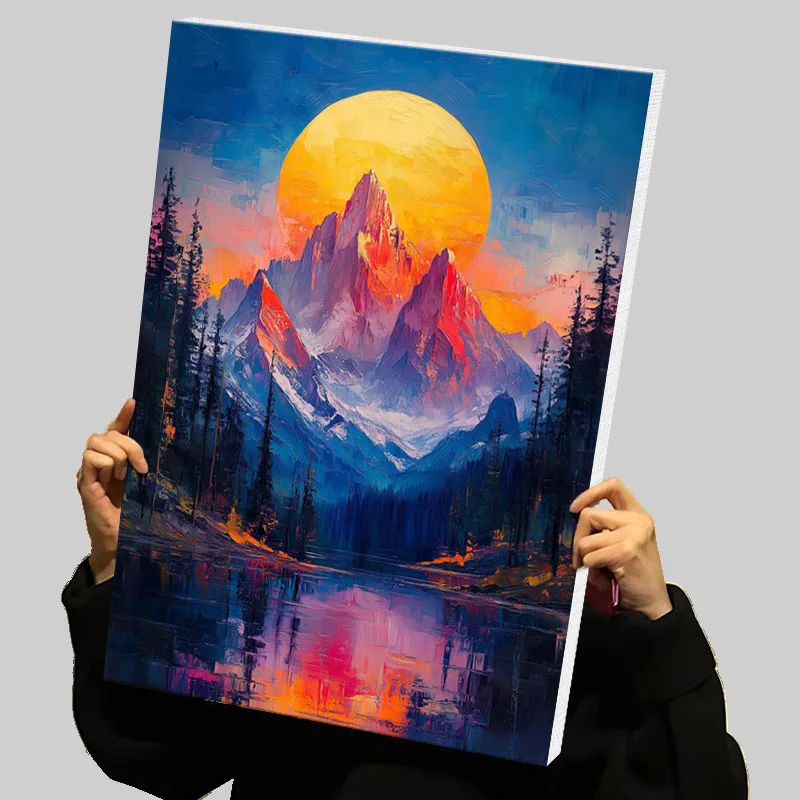 Sunset Mountain Nature Prints Poster Custom Canvas Painting Wall Art Modern Abstract Canvases Decoration Living Room Home Decor