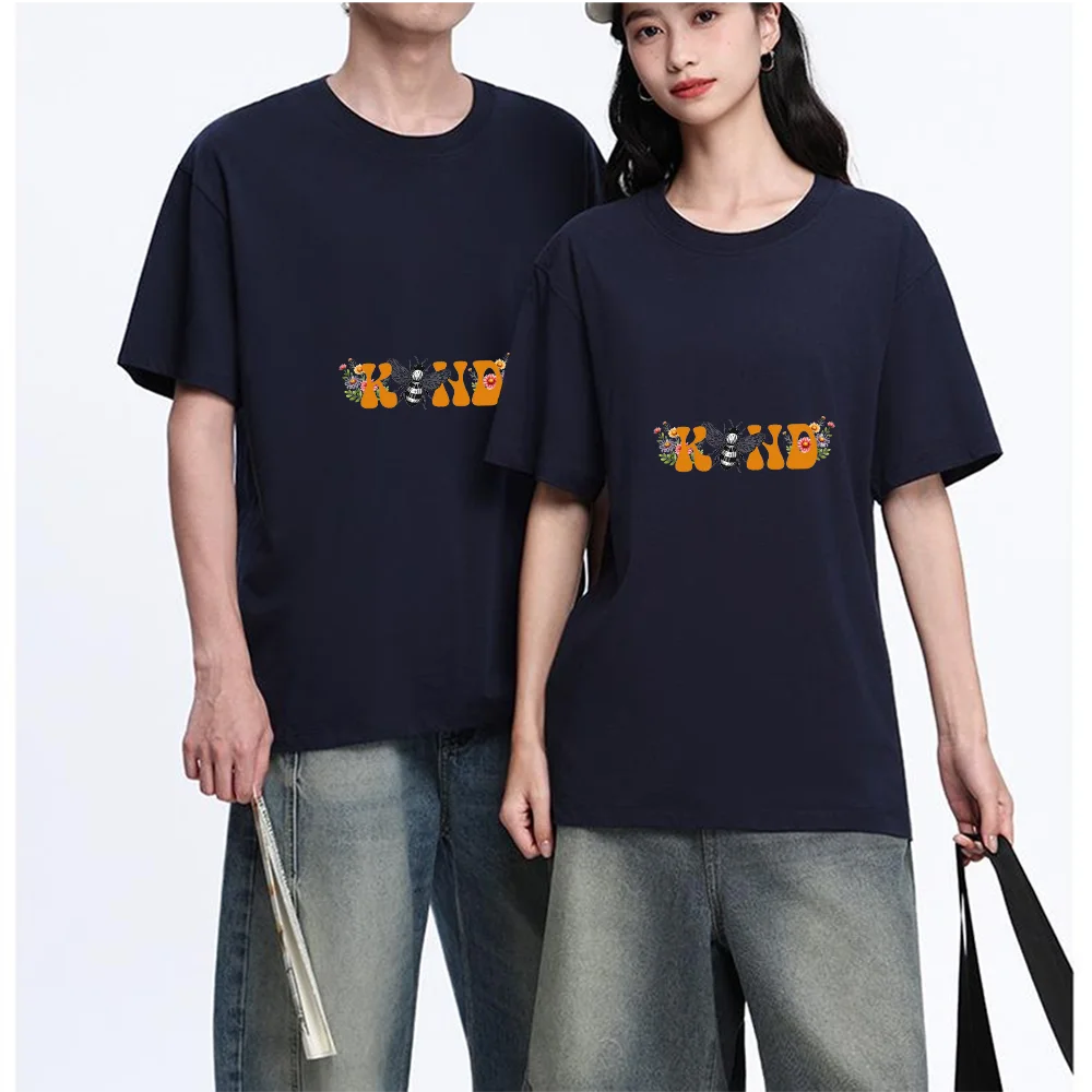 Kind Bee Flower Printed T Shirt Breathable Fabric S-XXL Personalized Custom Casual Short Sleeve Tee Aesthetic Graphic Top Unisex