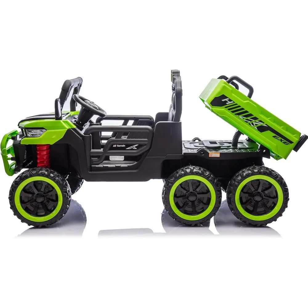 24V UTV 2 Seater Dump Truck with Remote Control, Electric Dump Bed, 4WD Power Ride on Truck Cars 6x6 Wheels, Music, Storage Trun