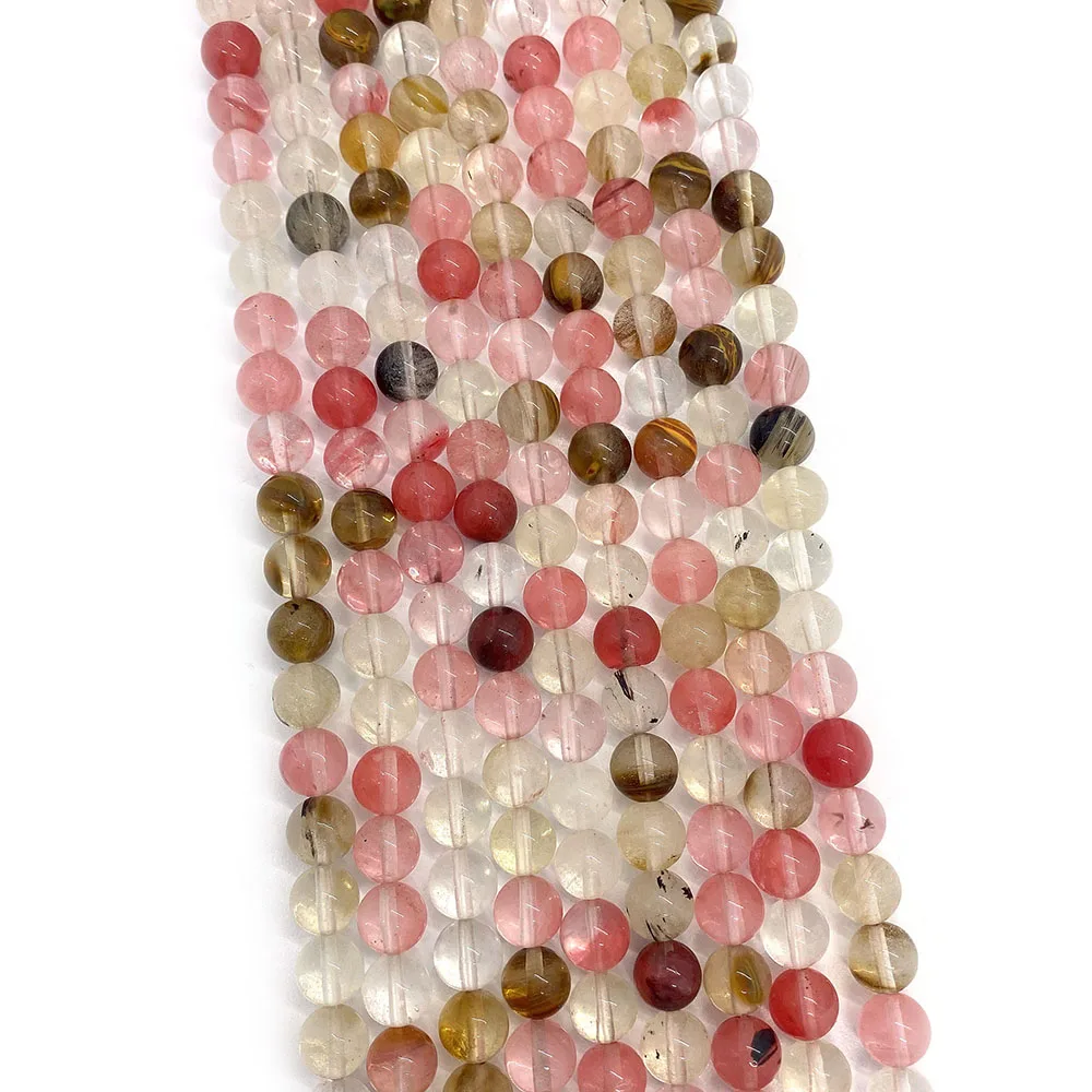 

Stylish Natural Stone Polished Round Watermelon Quartz Straight-Hole Loose Beads DIY Jewelry Accessories for Necklaces Earrings