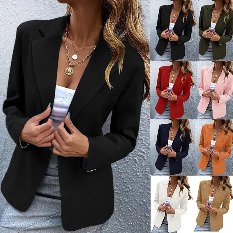 

Women's Long Slim Fit Suit Jaet One Button Casual Busin Polyester Fiber Pure Color Faion Sle Mj229