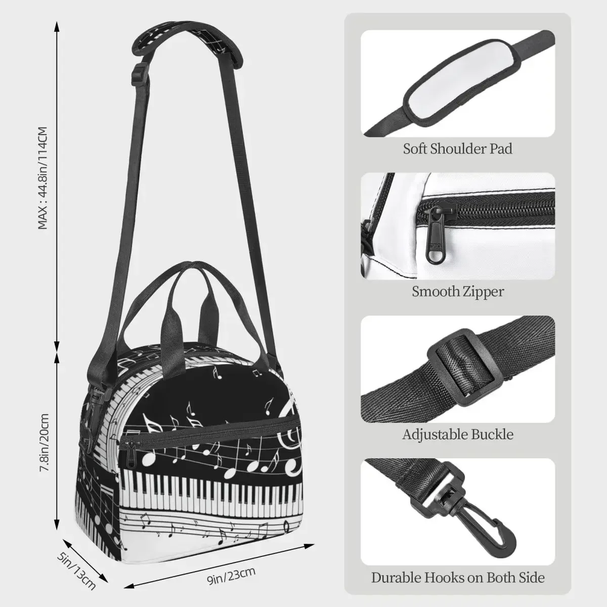 Abstract Piano Keys With Musical Notes Insulated Lunch Bag for Women Bento Storage Food Boxes Leakproof Cooler Thermal Lunch Box