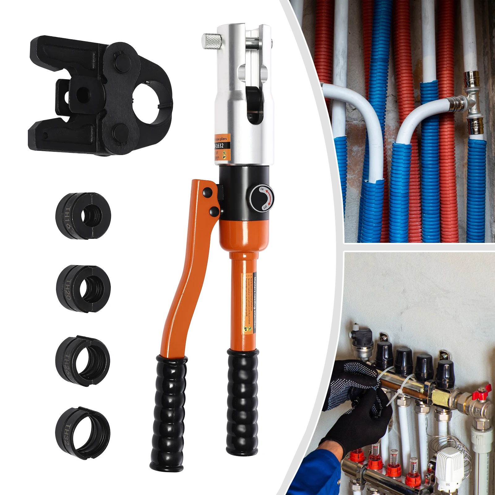 10T TH Molds Professionele Crimptangen met Drukverlichtingsschakelaar Hydraulische Persgereedschapset voor het crimpen van aluminium, kunststof en PEX