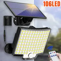 106LED Solar Light Outdoor Waterproof with Motion Sensor Floodlight Remote Control 3 Modes for Patio Garage Backyard Solar Lamps