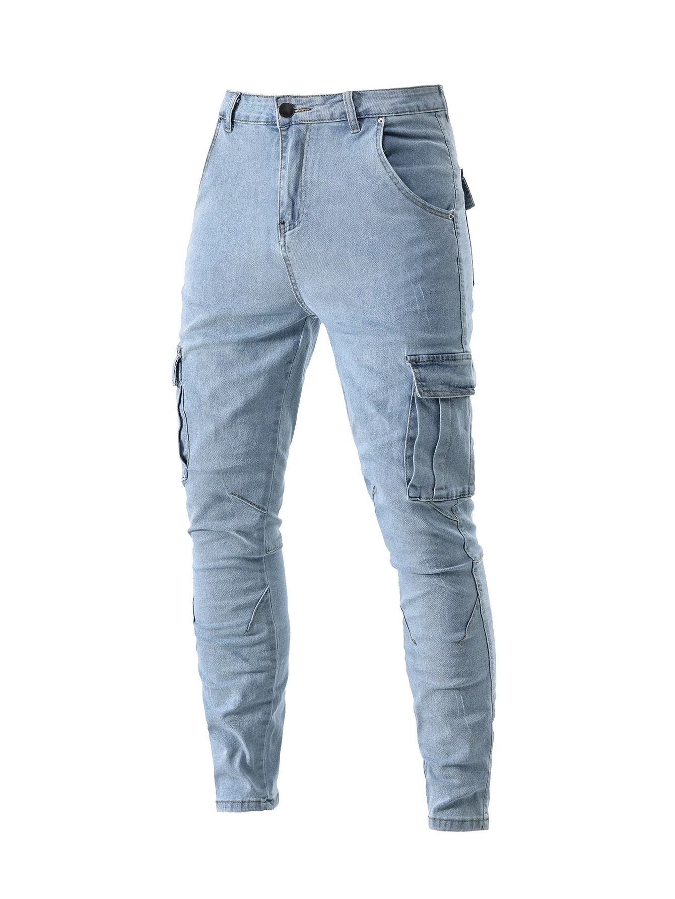 Men's Fahsion Elastic Slim Fit Jeans Men Cargo Denim Pants Solid Color Multi Pockets Casual Skinny Male Trousers mens clothing - Image 5