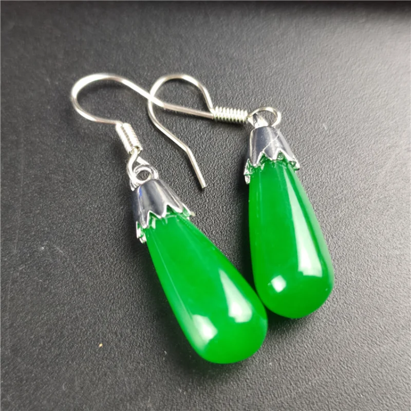 Natural King Green Ma Laiyu Inlaid Drop Emerald Earrings