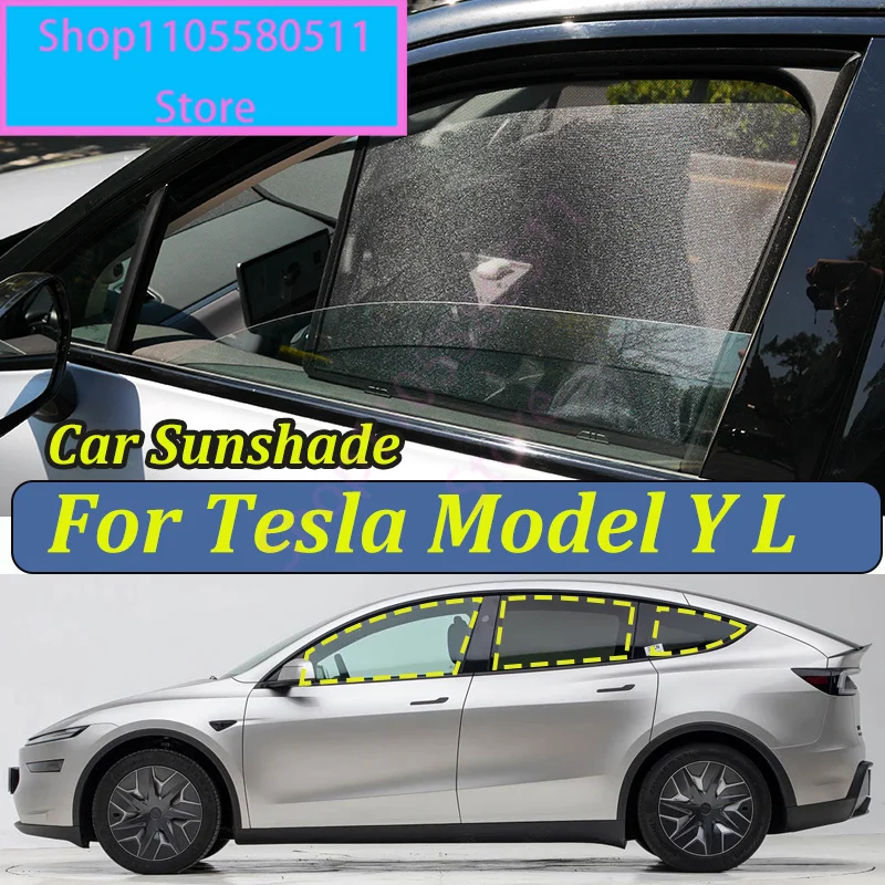 For Tesla Model Y L 2026 Magnetic Car Sunshade Window Curtain Mesh Sunlight UV Protection Privacy Interior Accessories