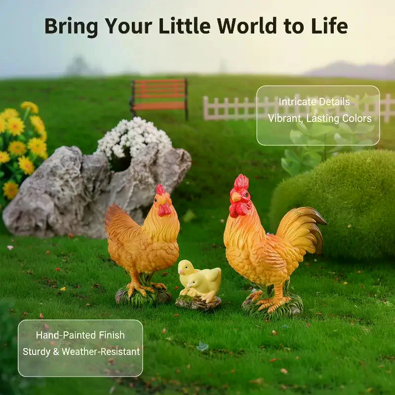 Lifelike Mini Farm Animal Ornaments 3 PCS Rooster Hen Chick Figurines Waterproof Resin for Bonsai Garden Decor Gifts