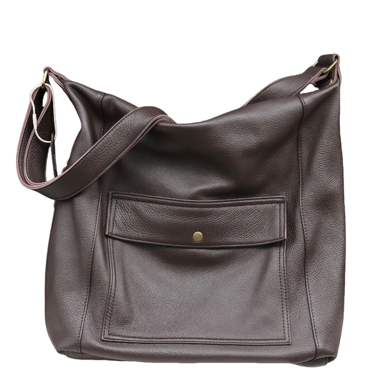 Slouchy Genuine Soft Leather Tote Bag for Women Spacious Shoulder Crossbody Bag Practical Shopping Purse with Commuter Travel