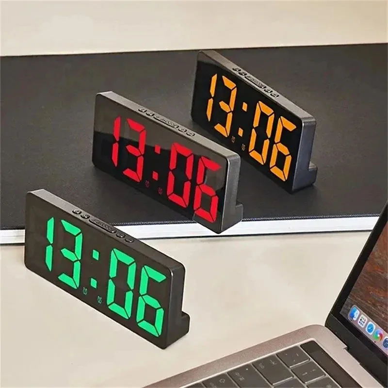 LED Voice Control Digital Alarm Clock Teperature Snooze Night Mode Desktop Table Clock 12/24H Electrnic Mirror Clock Home Decor