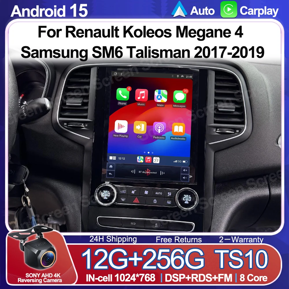 9.7 Inch For Renault Koleos Megane 4 Samsung SM6 Talisman 2017-2019 Android 15 Car Radio Carplay GPS Multimedia Video Player 5G