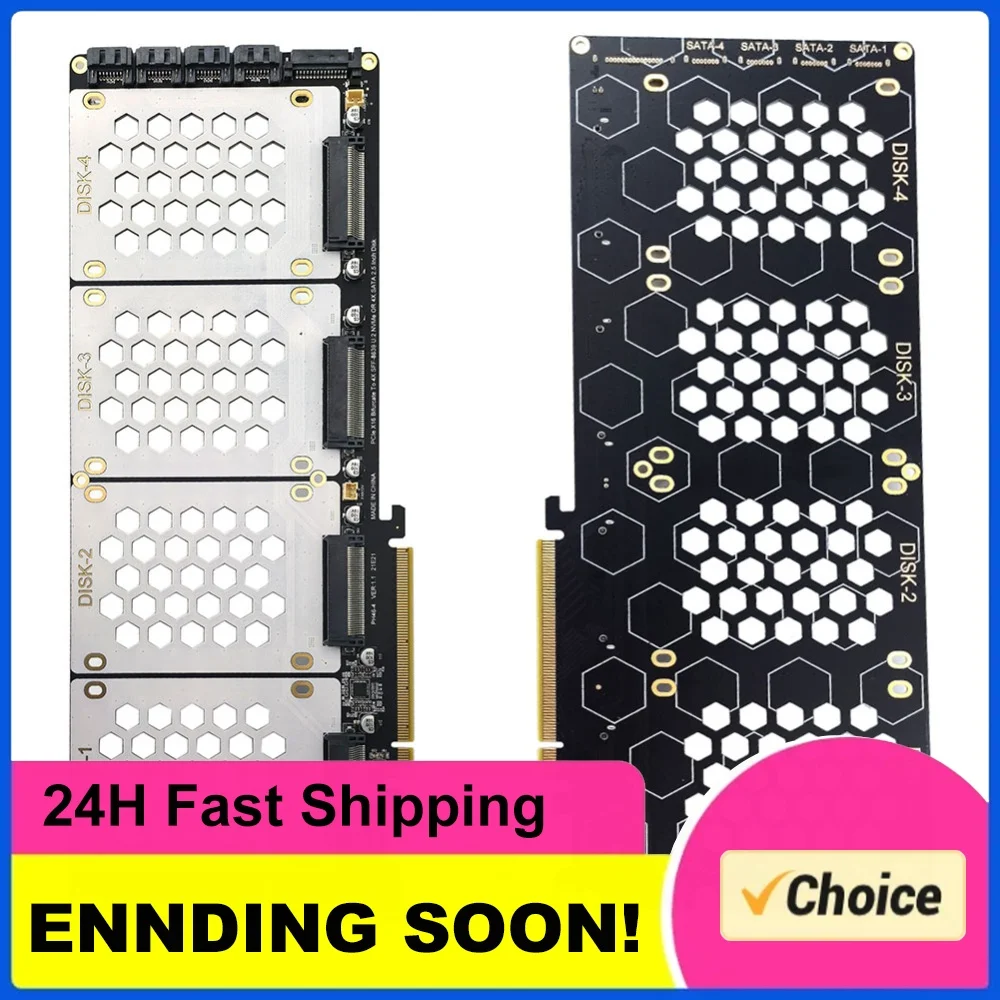 4-Port U2 NVME 2.5Inch SATA SSD Adapter Card Motherboard Support PCIe X4x4x4x4 Bifurcation with LED Indicator for PC