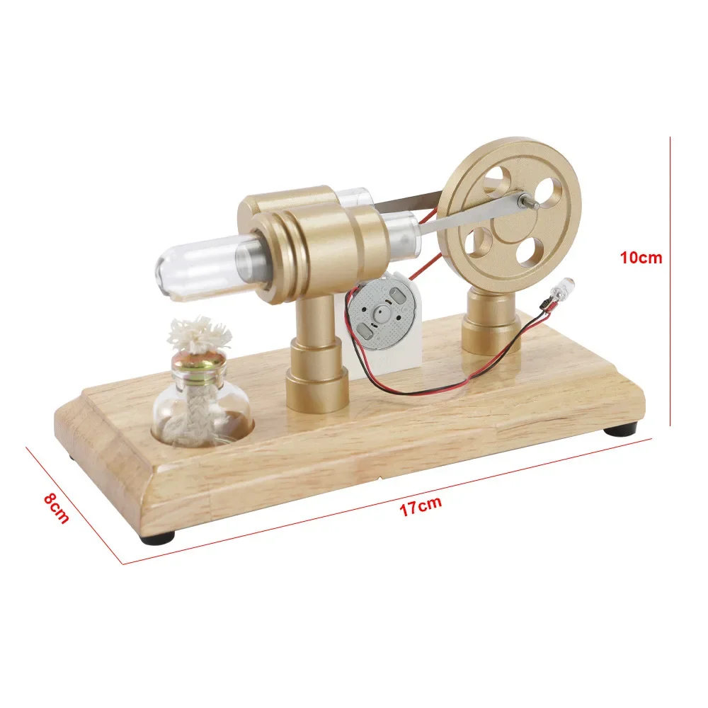 単気筒スターリングエンジンモデルキット,発電,木製ベース,科学教育,物理実験,おもちゃ