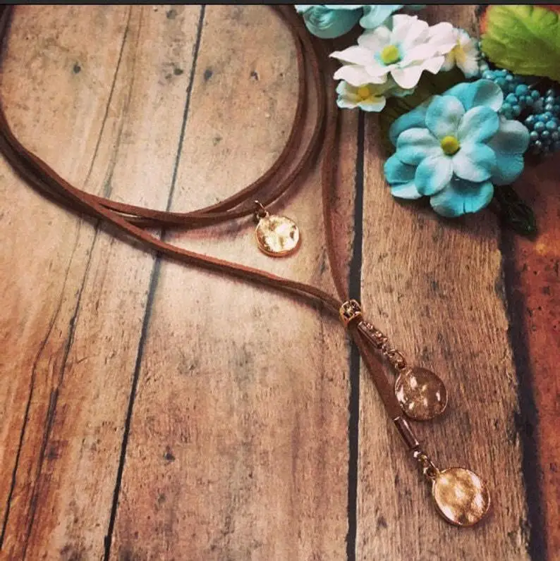 Boho Hammer Coin Disc Layered Velvet Rope Choker Necklace for Women Southwestern - view 3