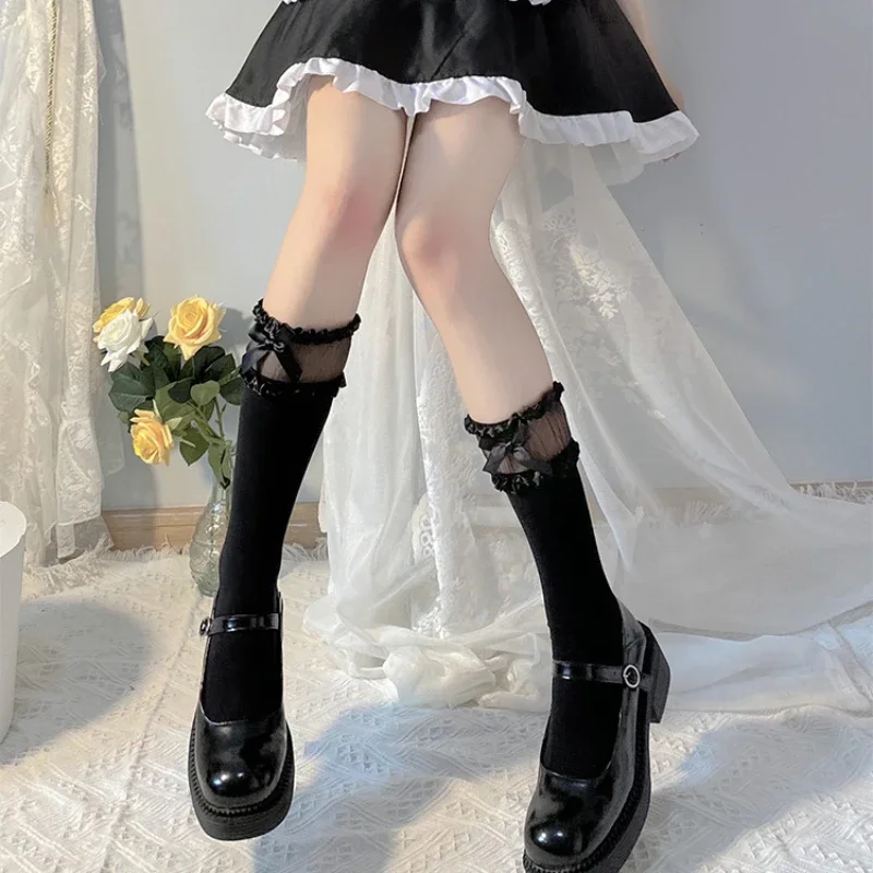 JK Mädchen Lange Socken Neue Mode Schleifenmuster Lolita Socken Cosplay Kawaii Prinzessinnenkleid Lolita Strümpfe im Lolita-Stil