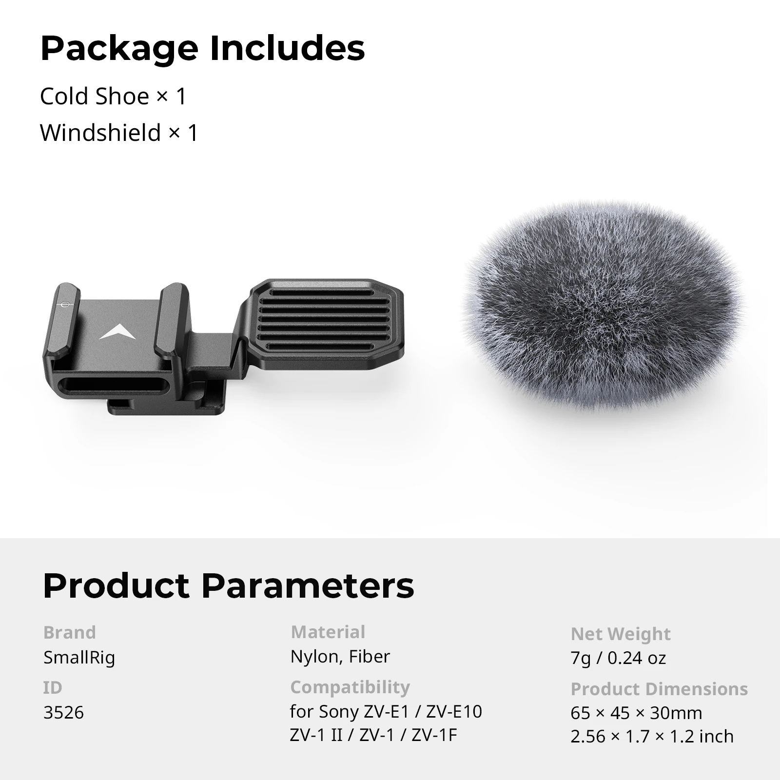 Smallrig ZV-E1 Koude Schoenadapter Met Harige Voorruit, Wit/Zwart Voor Camera 'S Uit De Sony ZV-Serie Voor Sony ZV-E1/ZV-1 Ii/ZV-1/ZV-1F