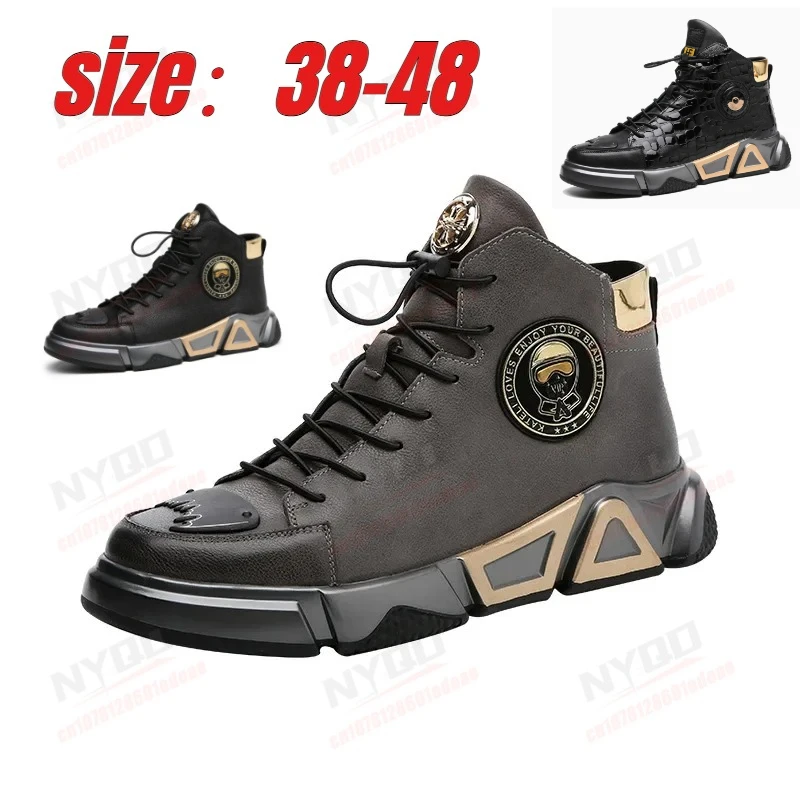 

Модные защитные ботинки в стиле хип-хоп 2026 года, мужские черные высокие кожаные кроссовки, дизайнерская уличная обувь класса люкс