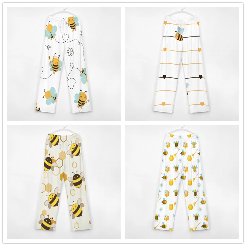 Pantalones de pijama con patrón de abeja para hombre y mujer, ropa de dormir supersuave, con bolsillos y cordón, Unisex