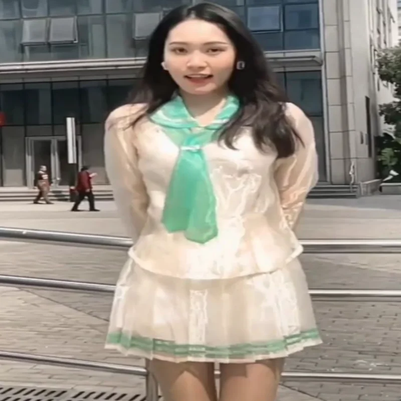 Chemise transparente en Organza brillant et doux, jupes à cravate, uniforme Lolita Cos Cross-dressing Jk, vêtements de fête privée transparents