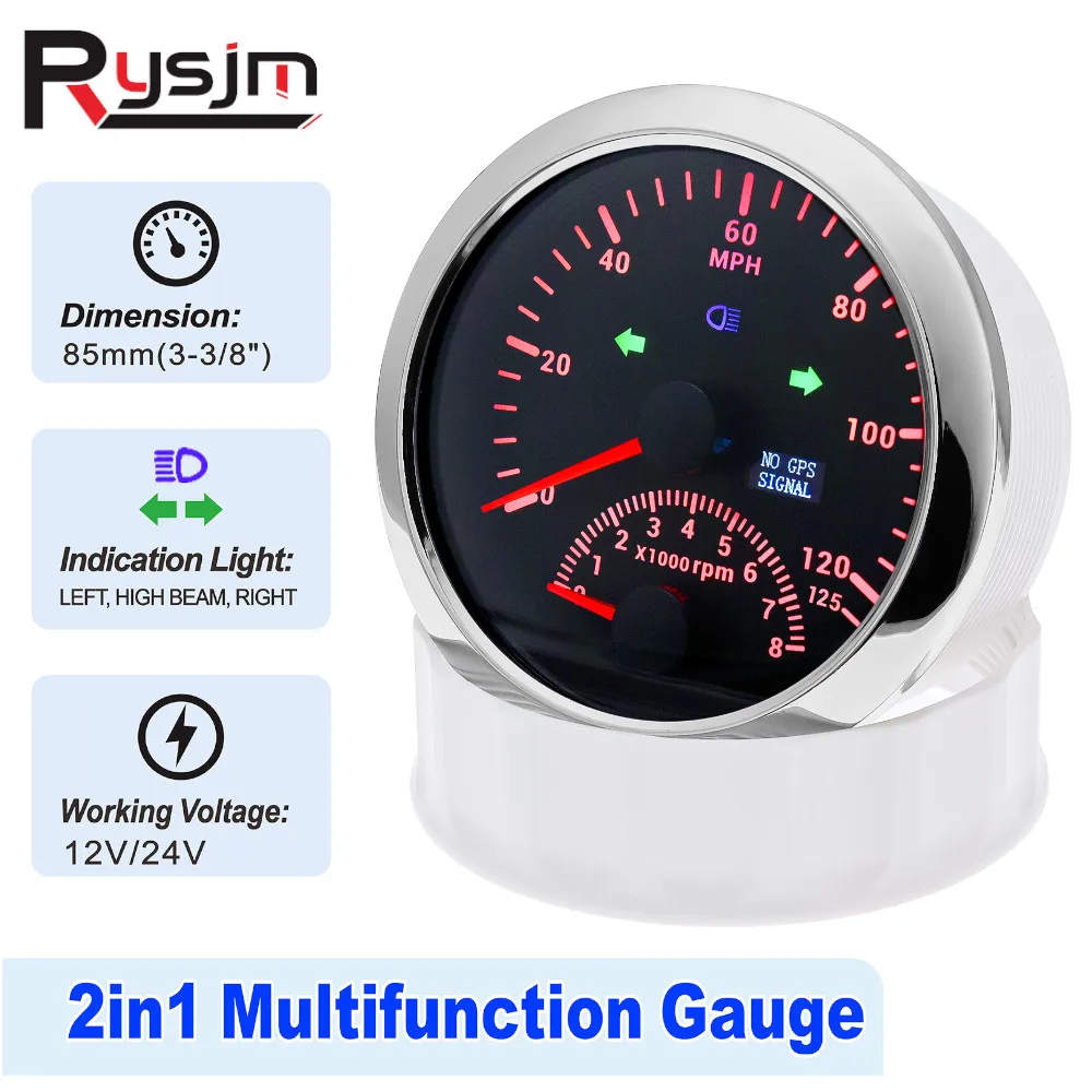 

NEW 85mm GPS Speedometer Gauge 0-125MPH With Tachometer 0-8000RPM 125KMH 200KMH Speed Meter Red Backlight For Boat Car 9-32V