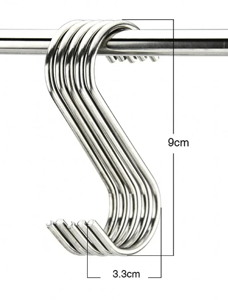 5pcs S-shaped Hook Multi-purpose Stainless Steel Strong Load-bearing Hanging Organizer For Kitchen Bathroom Hanger 5/7/9/11/14cm