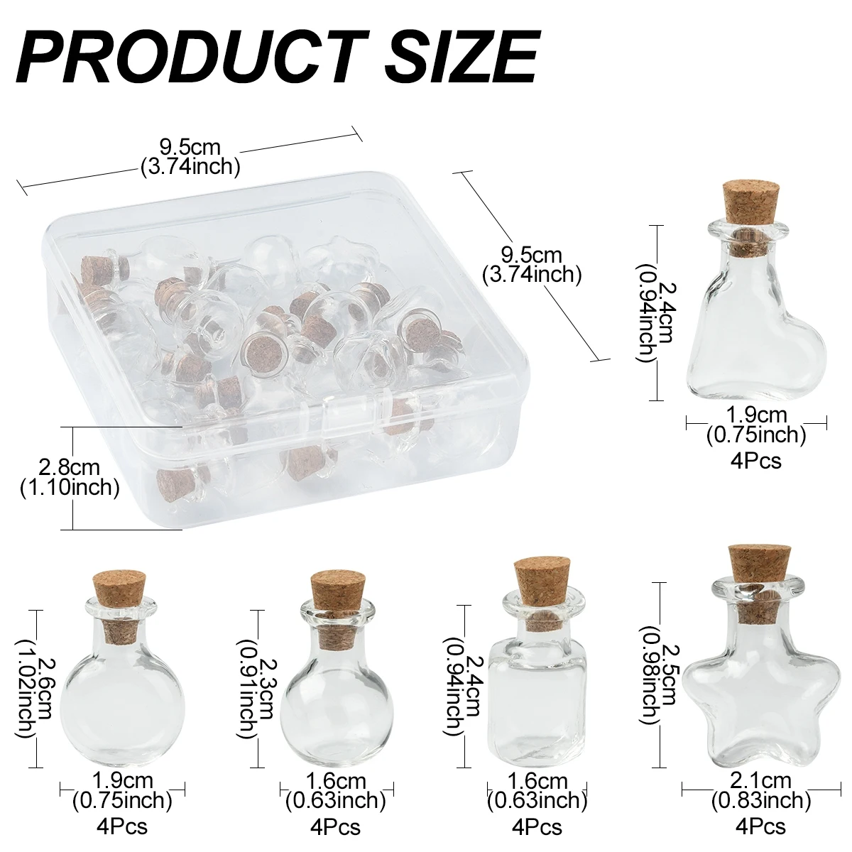 20pcs mixed mini glass bottle with cork bead container suitable for jewelry storage