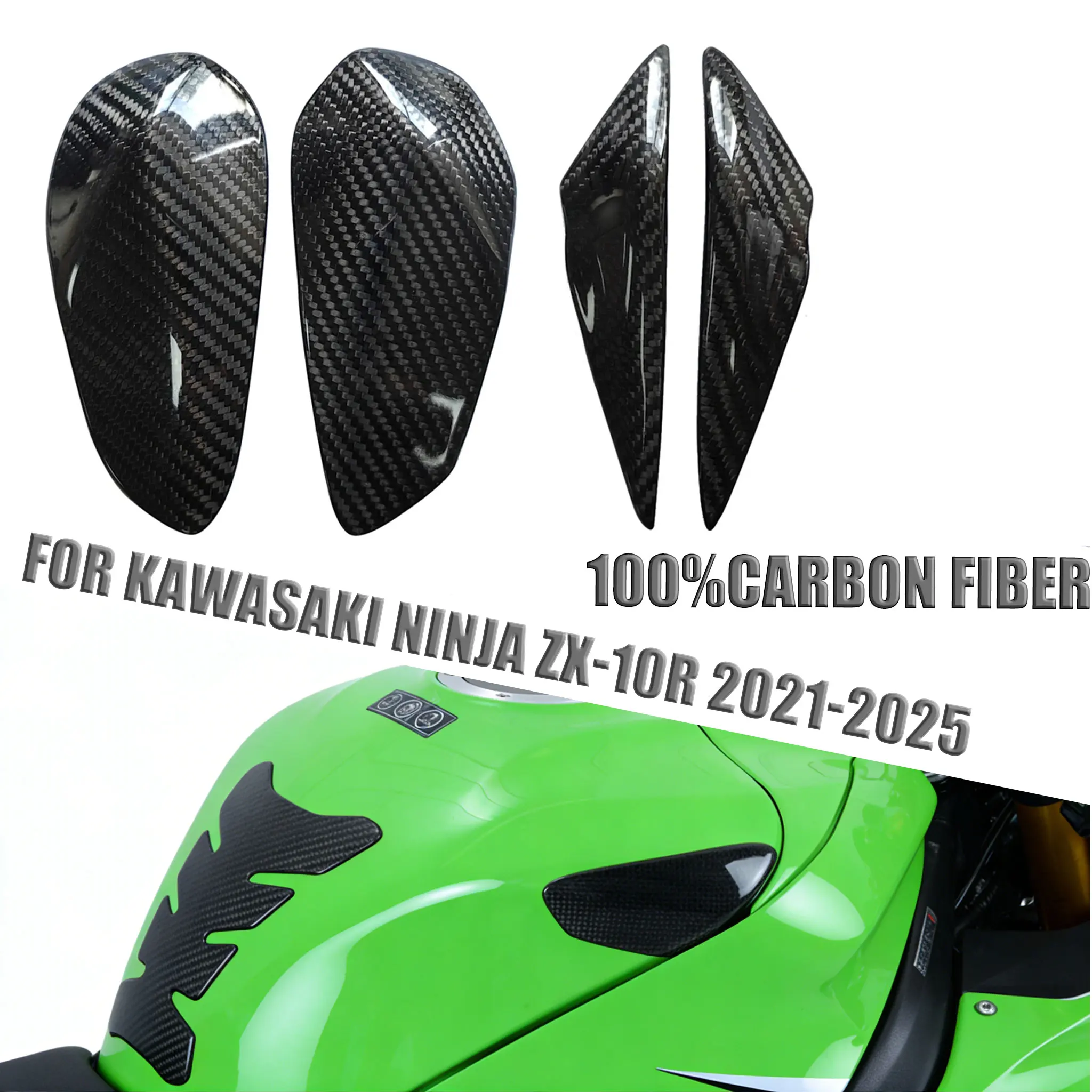 

100% Настоящая карбоновая накладка на топливный бак и защиту хвостовой части для мотоцикла Kawasaki Ninja ZX-10R 2021-2025, обтекатель