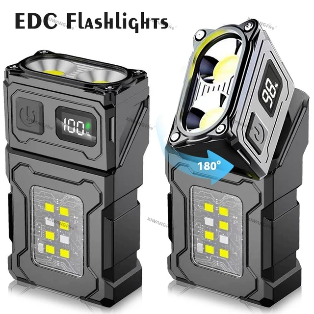 Lanterna LED Recarregável MINI USB Portátil com Ímã na Base, Luz de Trabalho Super Brilhante, Lanterna de Camping com Luz COB Lateral, Lanterna de Emergência